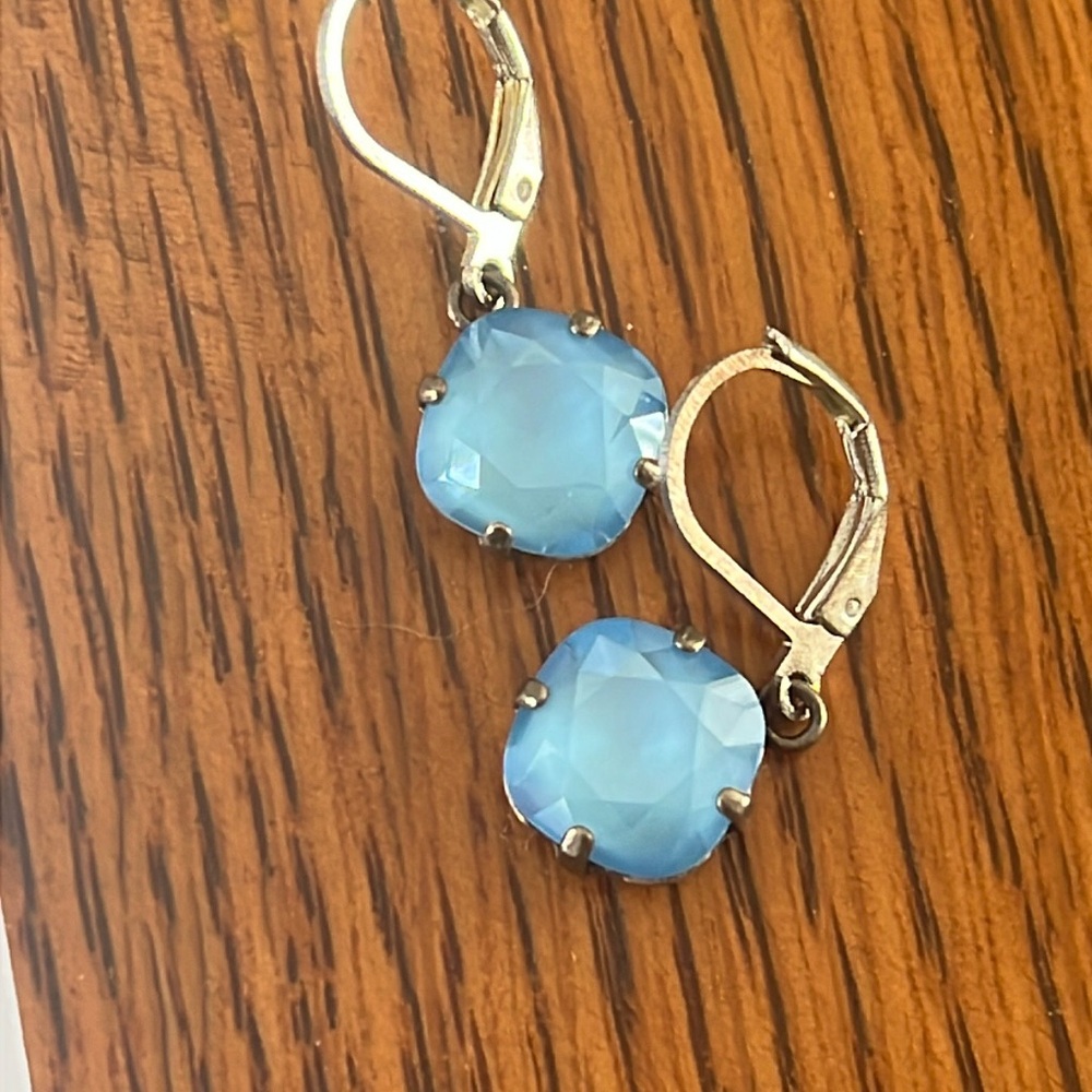 Swarovski Cushion Cut Earrings Burmese Blue Opal